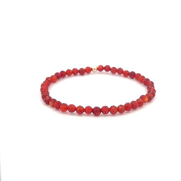 Natural Gemstones Carnelian Microfaceted 4mm Stretch Bracelet with 14K Polished - Picture 5 of 5